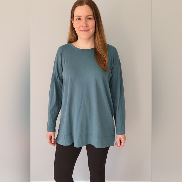 Eileen Fisher Tops - Eileen Fisher Steel Blue Slightly Oversized Long Sleeve Tee Athleisure